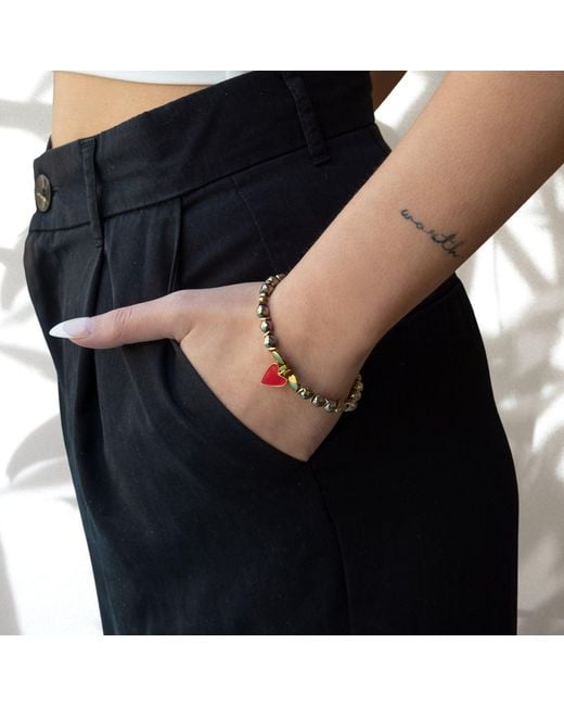 Ebru Jewelry Metallic Red Heart Love Bracelet