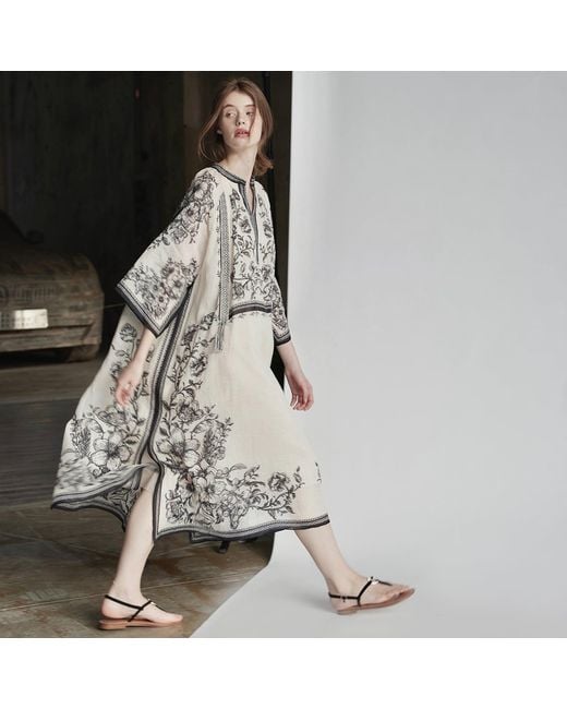 Belsize25 Natural Mughal Empire Series Pure Ramie Print Kaftan Dress