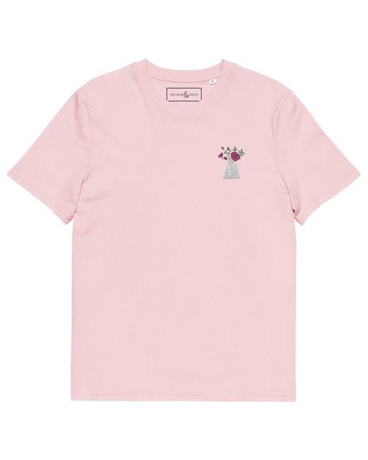 Anchor and Crew Pink Cotton Peony Garden Dystopia Organic Cotton Embroidered T-Shirt for men