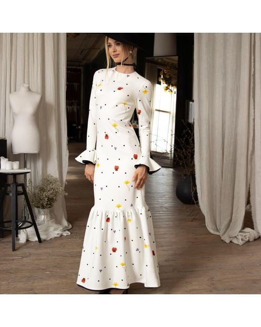 RainSisters White Floral Long Sleeve Maxi Dress