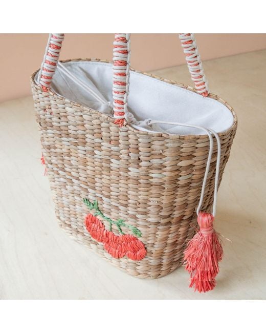 LIKHÂ Pink Neutrals Handwoven Seagrass Tomato Tote Bag With Tassels