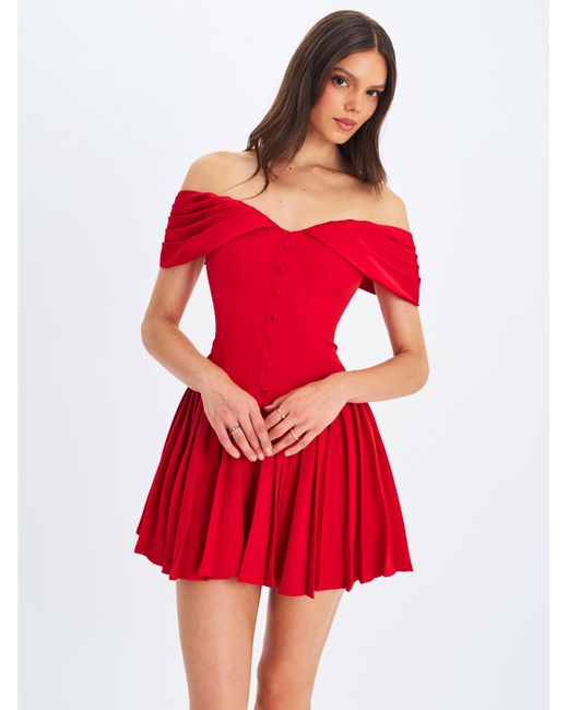 Miss Circle New York Red Narelle Crimson Off-Shoulder Sweetheart Drop Waist Mini Dress