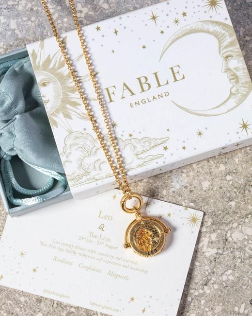 Fable England Metallic Leo Zodiac Spinner Necklace