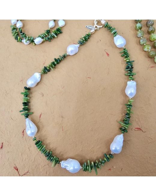 Farra Metallic Bohemian Bamboo Coral With Baroque Pearls Necklace