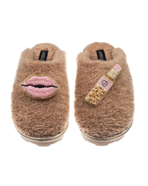 Laines London Brown Faux Fur Embellished Closed Slippers