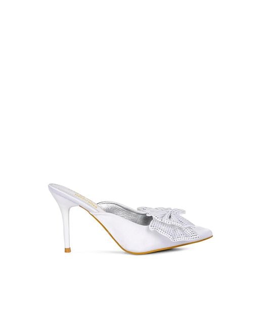 Rag & Co White Elisda Embellished Bow High Heel Mules