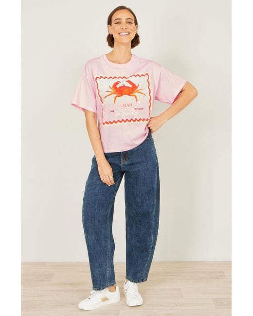 Yumi' Pink Crab Vacation Print T Shirt