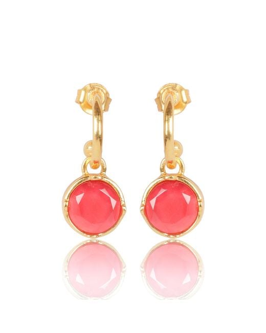 Lila Rasa Metallic Dazzling Ruby Crystal Hoop Earrings