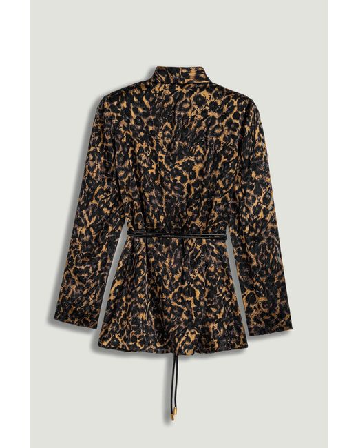 Nocturne Black Printed Leopard Belted Jacket
