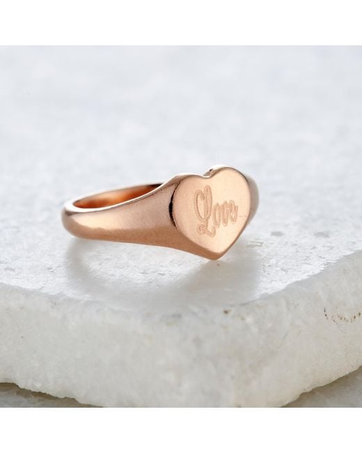 Posh Totty Designs Natural Rose Gold Plated 'love' Engraved Heart Signet Ring