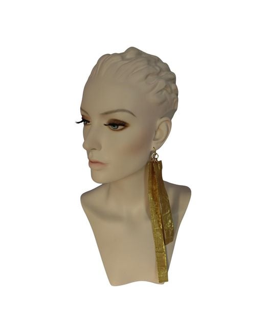Romer Millinery Green Metallic Silk Bar Earings