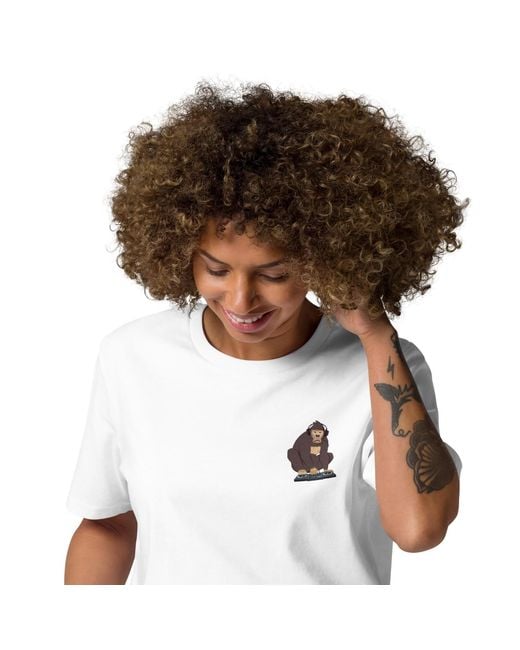 Anchor and Crew White D J Monkey Organic Cotton Embroidered T-Shirt