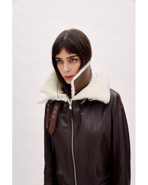 Pcfg Black Double Collar Leather Jacket