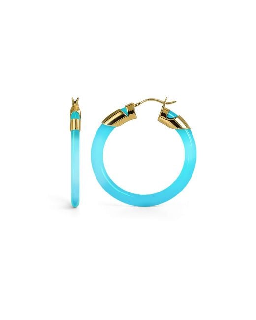 Gold & Honey Blue Aquamarine Classic Flat Lucite Birthstone Hoop Earrings