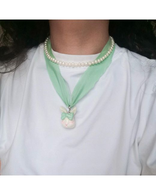 H2 Studio Green Grumpy Bunny Mint Silk Choker Necklace