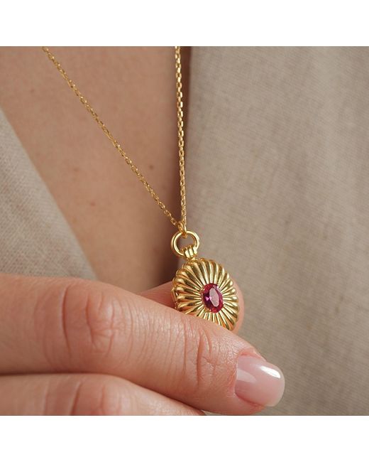 LINYA JEWELLERY Metallic Mini Claret Stone Covered Medallion Locket Necklace
