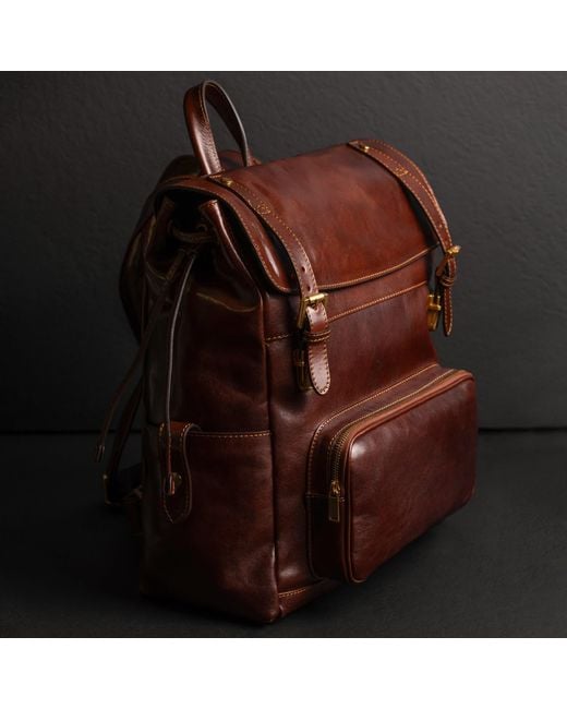 Time Resistance Brown Leather Backpack for men