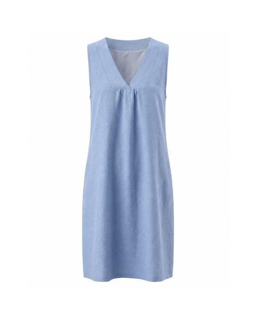Luella Fashion Blue Clemence Sleeveless V-Neck Linen Dress