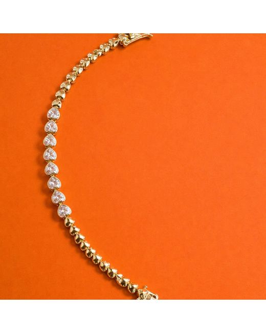 Pearl Code Metallic Celine Big Heart Tennis Bracelet With Cubic Zirconia, -Plated