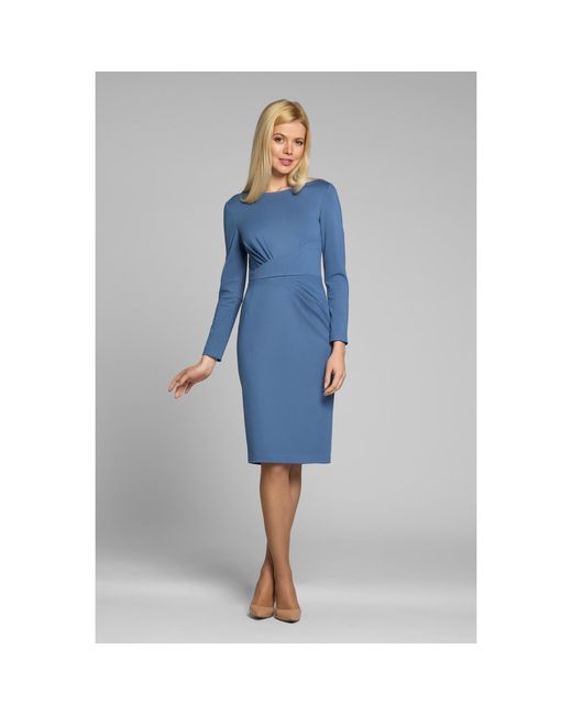 Rumour London Blue Rebecca Soft Jersey Dress With Waistline Drapes