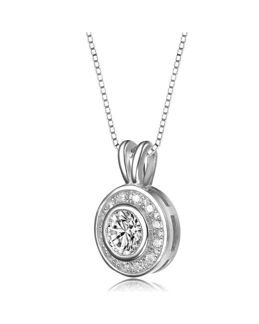 Genevive Jewelry Metallic Cubic Zirconia Ss Plated Round Bezel Pendant