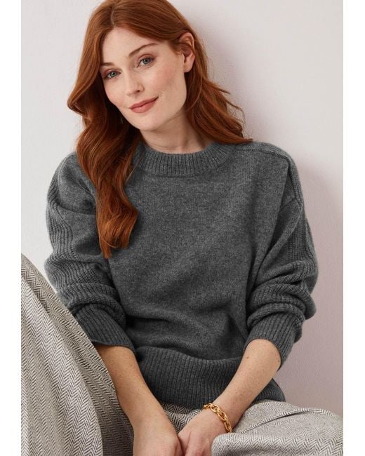 Loop Cashmere Gray Cashmere Longline Crew Neck Sweater