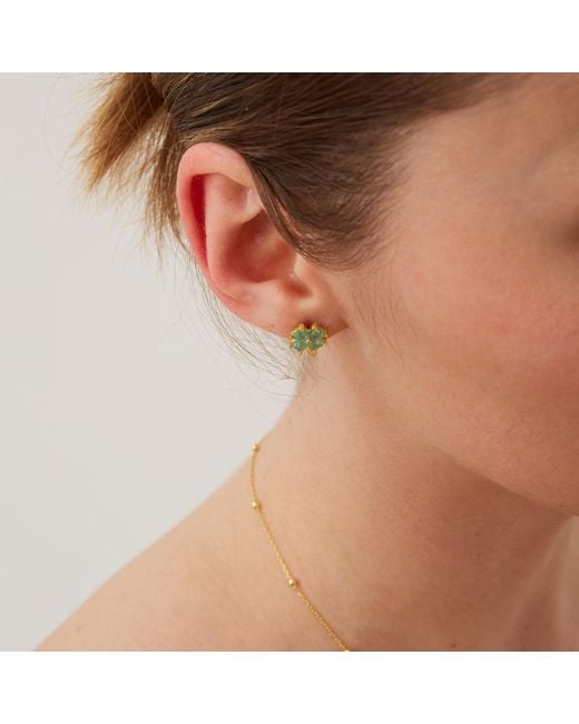 Spero London Green Four Leaves Clover Sterling Silver Stud Earring