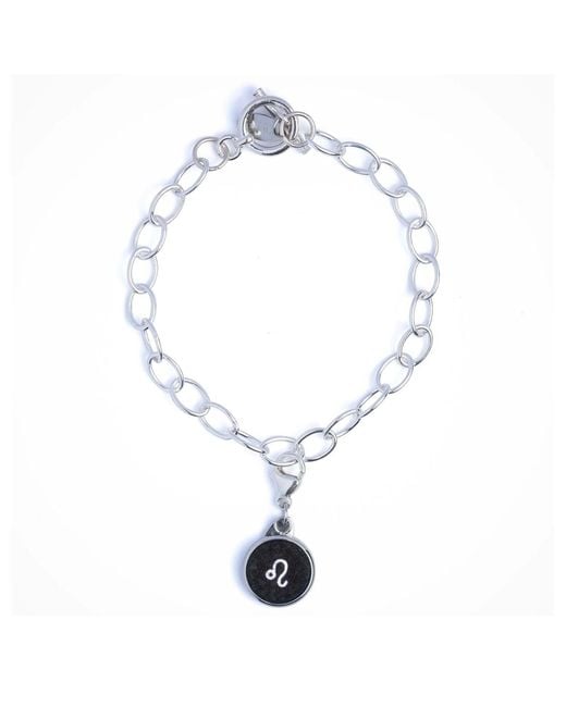 N'damus London Blue Leo Zodiac Sterling & Leather Curb Bracelet