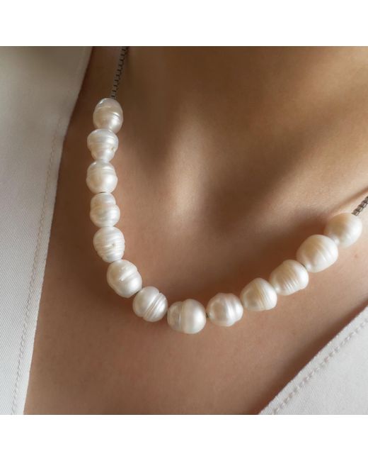 Tory Long Metallic Lulu Freshwater Ivory Pearl Necklace