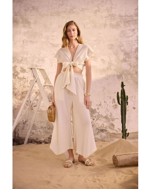 Lilamie White Neutrals Rio Front Tied Crop Dizayn Summer Top