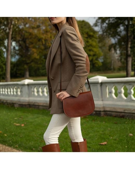 Time Resistance Brown Cognac Leather Saddle Bag For