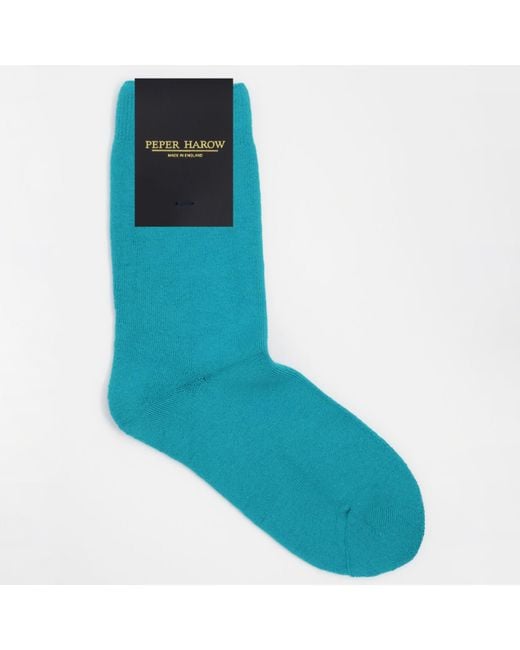 Peper Harow - Made in England Blue Plain Bed Socks – Aqua for men