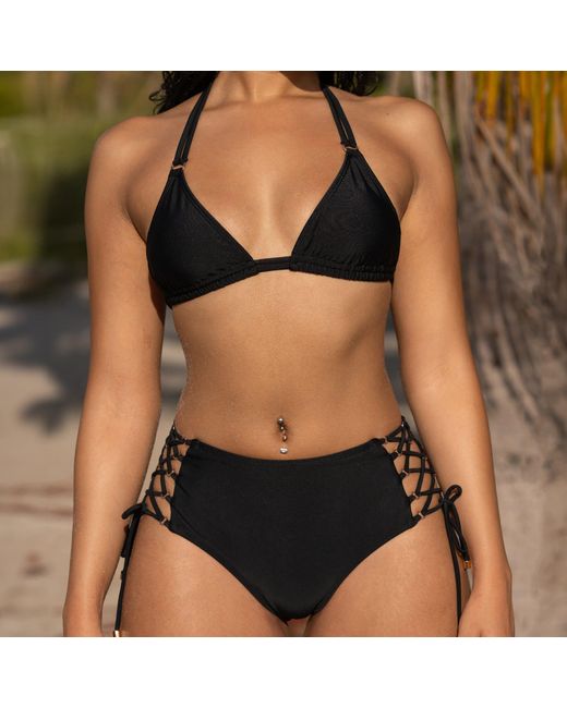 Enez Swim Blue Juliet High Waisted Adjustable Bikini Bottom