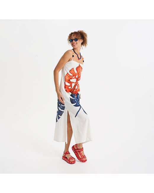 Lalipop Design White Stylised Floral Print Cotton Dress