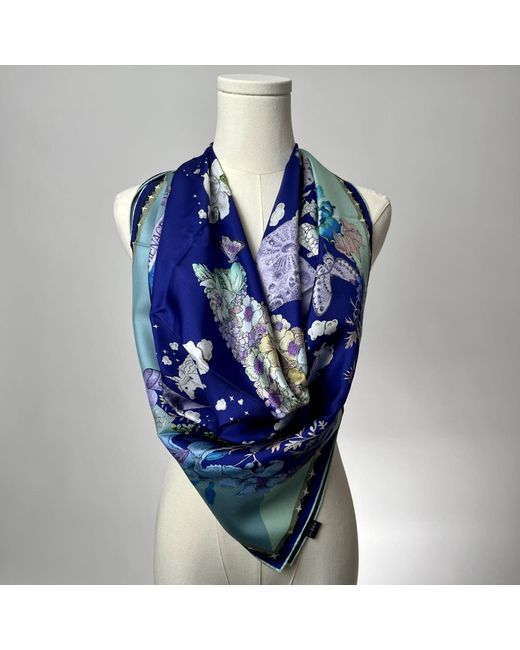 Wenzi Blue Neutrals Moonlit Menagerie Hand Painted Double Sided Silk Twill Scarf
