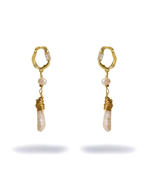 Ebru Jewelry Metallic Diamond Stud Pearl Drop Statement Earrings