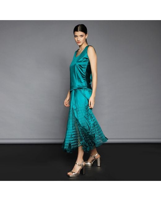 Silvia Serban Green Midi Laser Cut Paneled Skirt