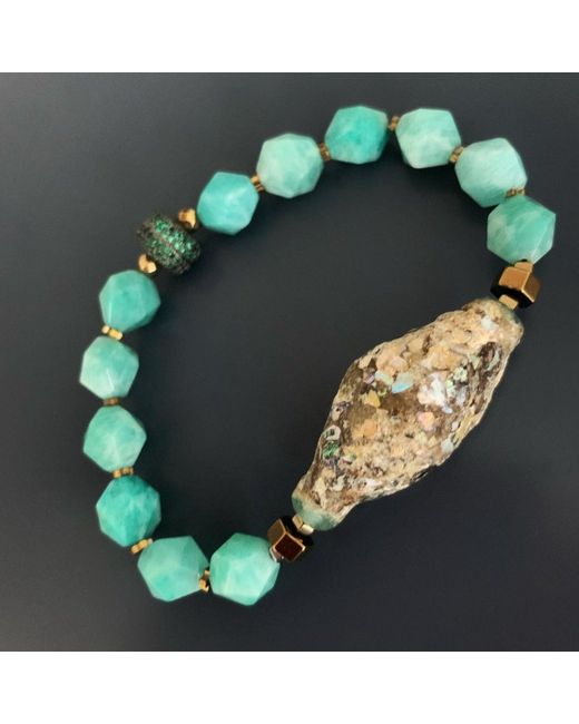 Ebru Jewelry Blue Larimar Stone & Mystic Gloss Beaded Bracelet