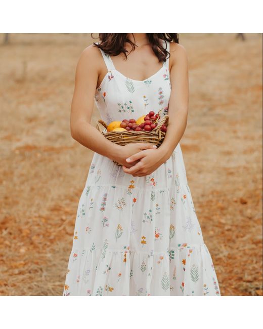 Em & Shi White Summer Herbs Tiered Dress
