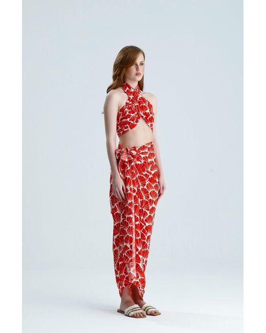 Lilamie Red Bali Croessed Wrapped Summer Bustier Top