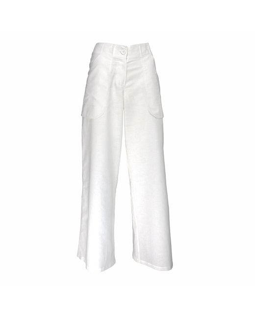Lalipop Design White Straight Leg Linen Pants