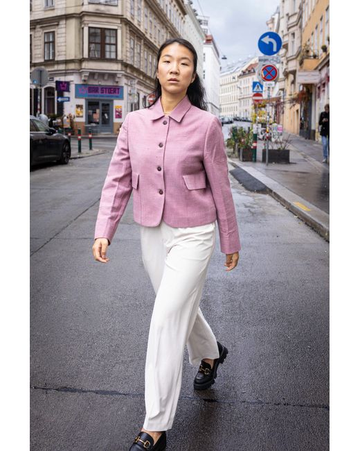 Stovaria Pink Handwoven Merino Wool Cropped Jacket