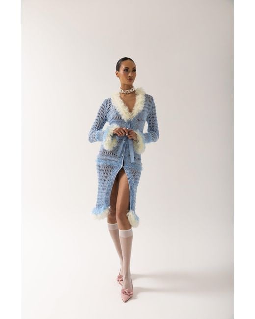 Andreeva Blue Baby Rose Handmade Knit Dress-Cardigan