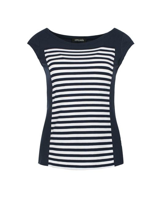 Conquista Blue Nautical Striped Fitted Cap Sleeve Top