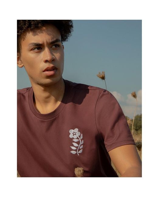 INGMARSON Purple Flower Embroidered Organic Cotton T-Shirt Burgundy for men