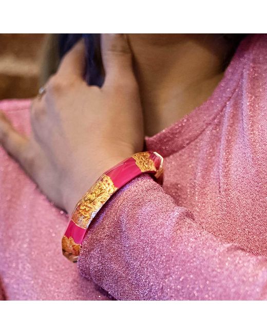 Gold & Honey Pink 24K Leaf Lucite Bangle
