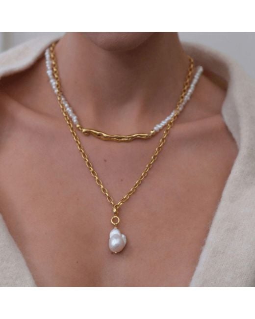 LINYA JEWELLERY Metallic Pontus Horizontal Pearl Necklace