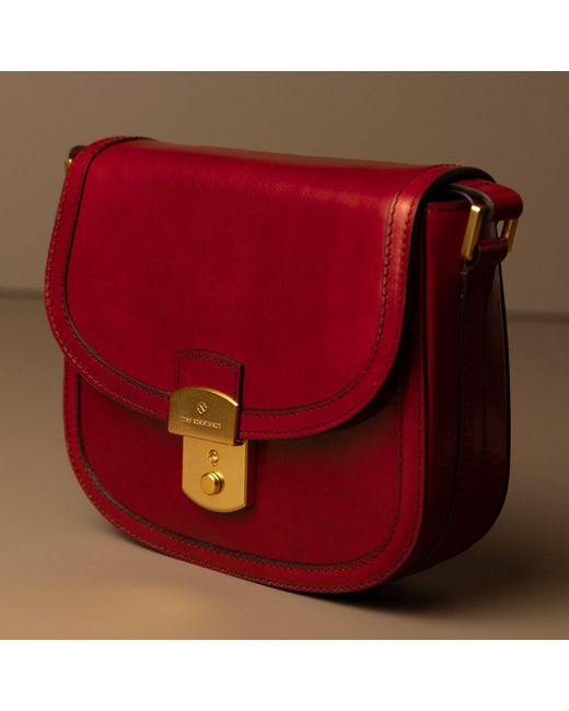 Time Resistance Red Leather Saddle Bag