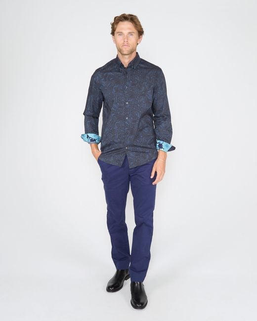 Lords of Harlech Blue Morris Madrid Paisley Shirt for men