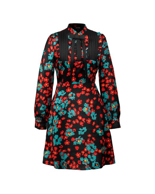 Smart and Joy Red Ascot-Tie Flower Print Mini Dress